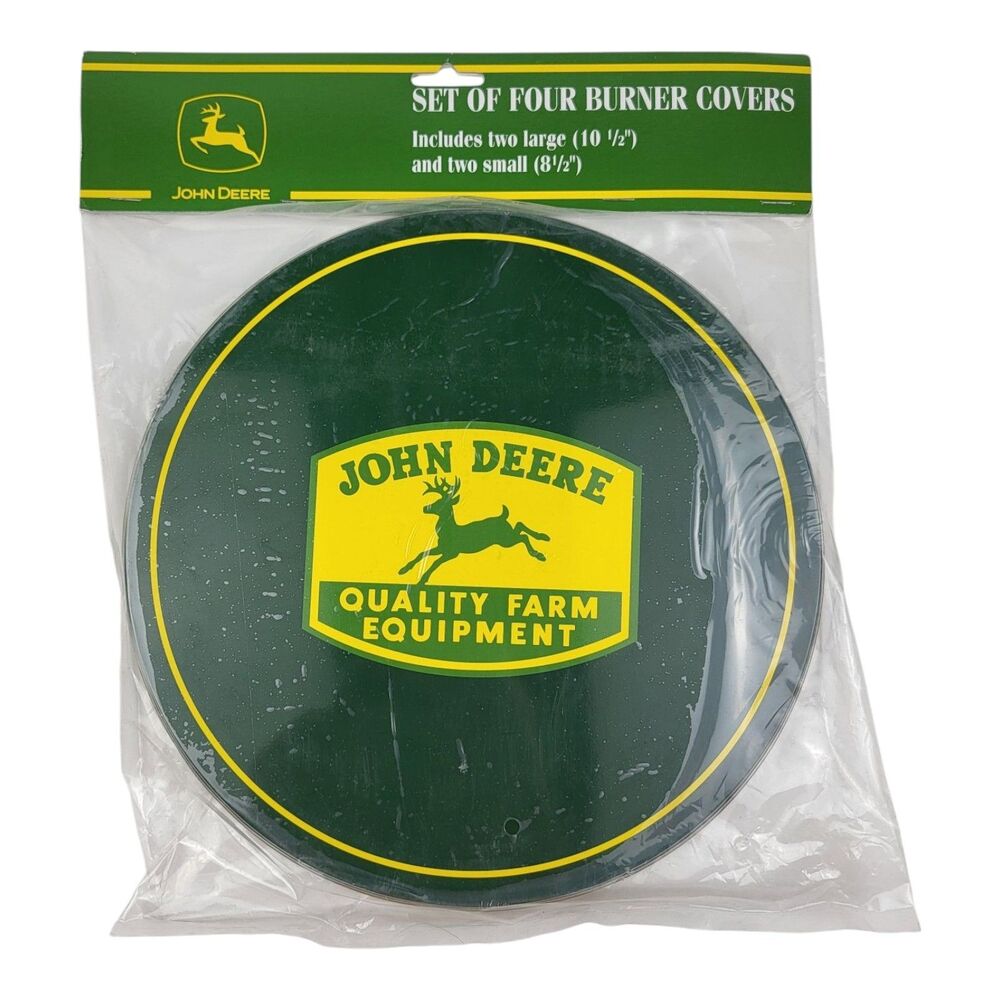 John Deere Stove Top Burner Covers Metal Kitchen Farm Décor Set of 4 NOS Vintage